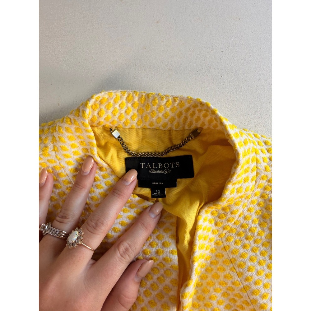 Talbots Blazer Womens 10 Yellow Textured Dot Open Front Mandarin Collar - Picture 3 of 6